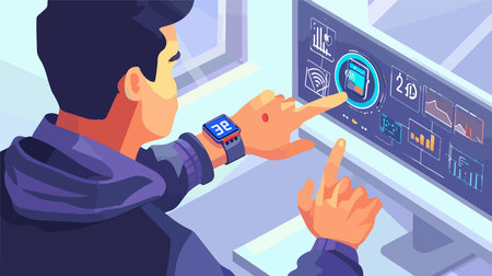 Person checking electronic wristwatch in a connected home environment