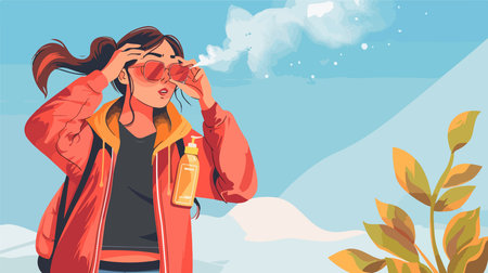 Young Woman Concealing Eyes with Hand, Utilizing Pepper Sprayのイラスト素材