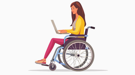 Person in Wheelchair Using Laptop on White Backgroundのイラスト素材