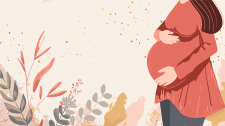 Young Expectant Mother Bonding with her Unborn Child Outdoorsのイラスト素材