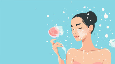Person Using an Electric Cleansing Brush in Blue Bathroomのイラスト素材