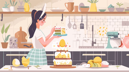 Decorating Traditional Easter Cake with White Glaze