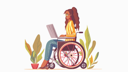 Person in Wheelchair Using Laptop on White Backgroundのイラスト素材