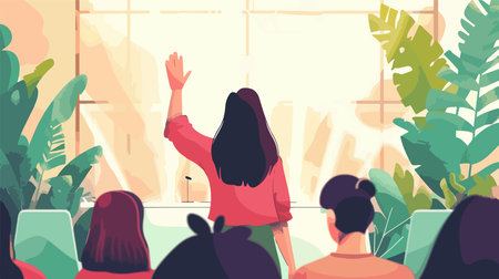 Person Raises Hand to Ask Question in Business Meeting