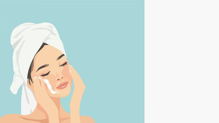 Person Drying Face with Towel on Light Blue Backgroundのイラスト素材