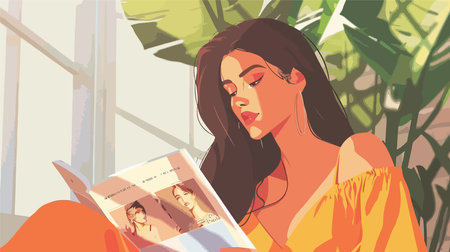 Person Reading Magazine in Natural Lightのイラスト素材