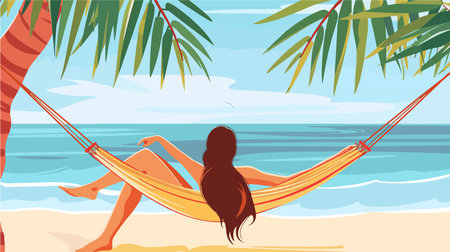 Person Relaxing in Hammock on Tropical Beachのイラスト素材