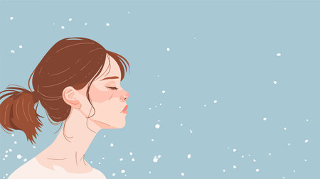 Young Woman Suffering from Persistent Runny Nose on Light Blue Backgroundのイラスト素材
