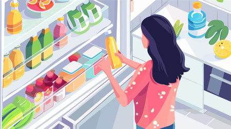 Person reaching for juice in the refrigeratorのイラスト素材