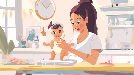 Mother Bonding with Her Newborn Baby at Home, Capturing a Precious Momentのイラスト素材