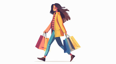 Person Carrying Shopping Bags on White Backgroundのイラスト素材