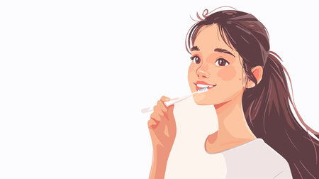 Close-Up Portrait of a Young Woman Brushing Her Teethのイラスト素材