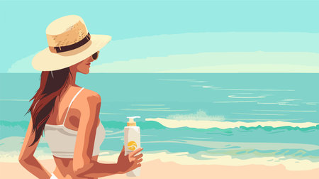 Person Applying Sun Protection Cream by the Ocean for Skin Protectionのイラスト素材