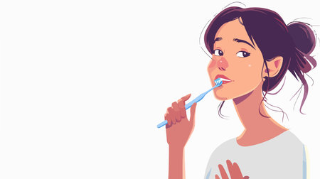 Close-Up Portrait of a Young Woman Brushing Her Teethのイラスト素材