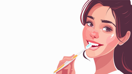 Close-Up Portrait of a Young Woman Brushing Her Teethのイラスト素材