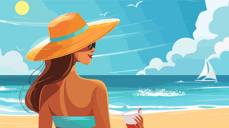 Person Applying Sun Protection Cream by the Ocean for Skin Protectionのイラスト素材