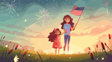 Celebrate America's Independence Day with Fireworks on the 4th of Julyのイラスト素材