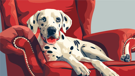 Cartoon Illustration of an Adorable Dalmatian Dog Resting on an Armchair at Homeのイラスト素材