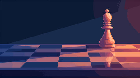 Isolated White Pawn on a Chessboard with Dark Background, Symbol of Determination and Resilienceのイラスト素材