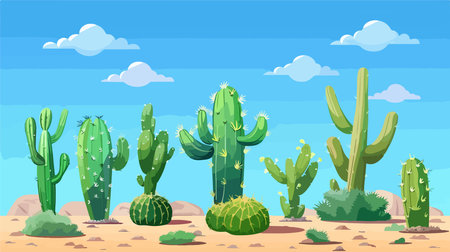 Vibrant Cartoon Cactus with Colorful Background in Vector Styleのイラスト素材