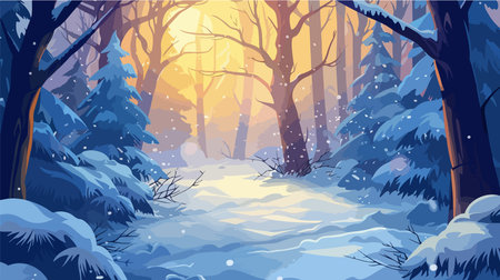 Enchanting Winter Forest Unveiled in Pristine Morning Gloryのイラスト素材
