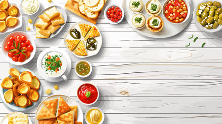 Appetizing Assortment of Appetizers Displayed on a Quaint White Wooden Tabletop
