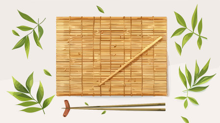 Cartoon Bamboo Mat and Chopsticks on a White Backgroundのイラスト素材