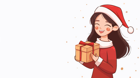 Cheerful Character in Santa Hat with Christmas Giftのイラスト素材