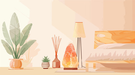 Himalayan Salt Lamp and Air Reed Freshener in a Relaxing Settingのイラスト素材