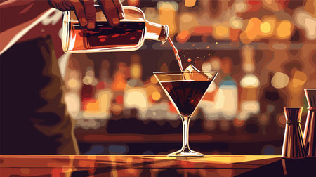 Barista Brewing Espresso Martini Cocktail in Crystal Glassのイラスト素材