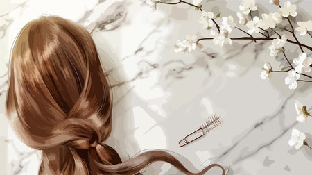 Hair Clip on a Marble Surface with Cherry Blossomsのイラスト素材