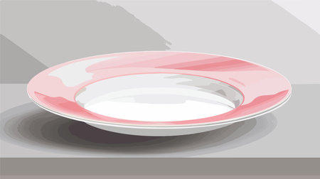 Closeup of Pink and White Ceramic Plate with Beautiful Patterns on Grey Tableのイラスト素材