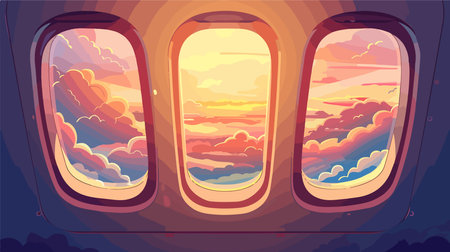 Breathtaking Aerial View Through Airplane Window During Flightのイラスト素材