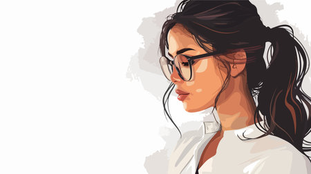 Portrait of an Attractive Woman Wearing Eyeglasses with a Neutral Backgroundのイラスト素材