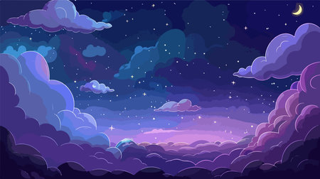 Spectacular Night Sky Adorned with Clouds and Gleaming Starsのイラスト素材