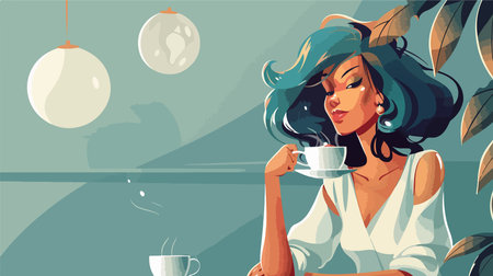 Person Enjoying Coffee in Cozy Indoor Environmentのイラスト素材