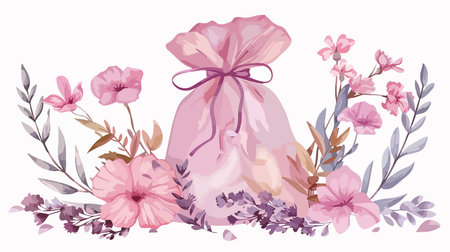 Delicate Sachet Filled with Fragrant Flowers on Pristine White Backgroundのイラスト素材