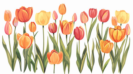 Enchanting Spring Tulips Blossoming on a Pristine White Backgroundのイラスト素材