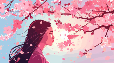 Blooming Sakura Trees in Springtimeのイラスト素材