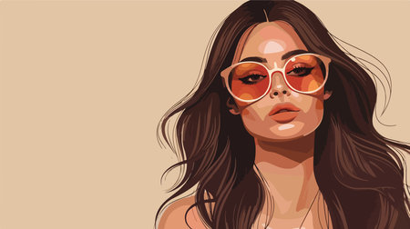 Chic Woman Adorned in Stylish Sunglasses on Beige Backgroundのイラスト素材