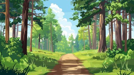 Verdant Pathway Amidst Towering Green Sentinelsのイラスト素材