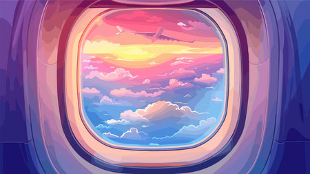 Breathtaking Aerial View Through Airplane Window During Flightのイラスト素材