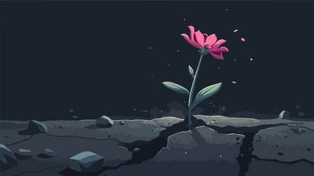 Vibrant Bloom Flourishing Amidst Urban Decay in Asphalt Crackのイラスト素材