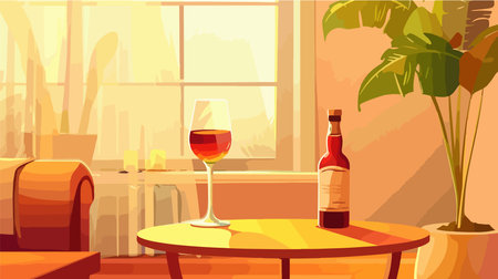 Golden Tabletop Featuring an Alcoholic Drink and Ample Writing Spaceのイラスト素材