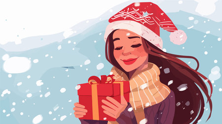 Person Unwrapping a Christmas Present on a White Backgroundのイラスト素材