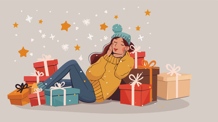 Cheerful Illustration of Holiday Gift Sceneのイラスト素材