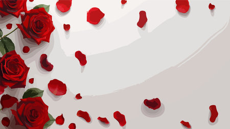 Blank Greeting Card Adorned with Enchanting Red Roses and Petals on a Subtle Grey Backgroundのイラスト素材