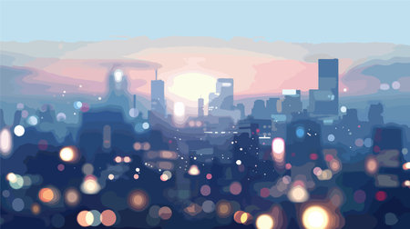 Shimmering City Lights at Dusk: A Blurred Bokeh Symphonyのイラスト素材