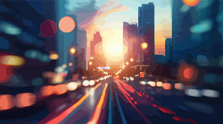 Blurred Urban Cityscape with Buildings and Roadsのイラスト素材