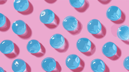 Vibrant Blue Cough Drops Scattered on a Bright Pink Background, Captured in a Flat Lay Compositionのイラスト素材